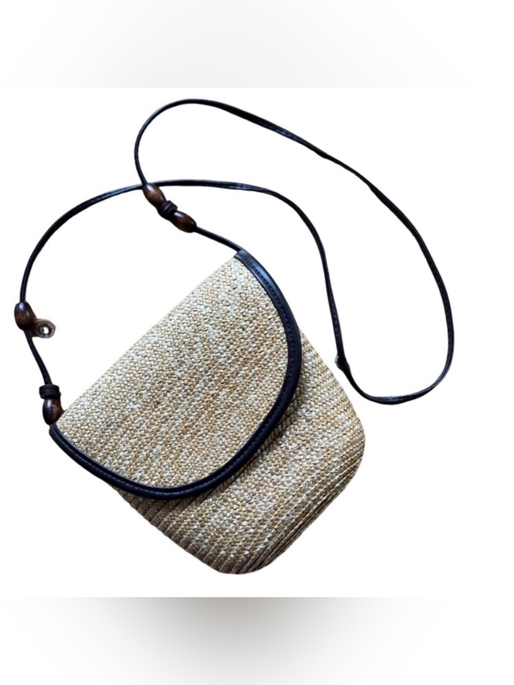 Magid 100% Wheat Straw Crossbody Bag Natural Brown Strap Beads Magnetic Closure